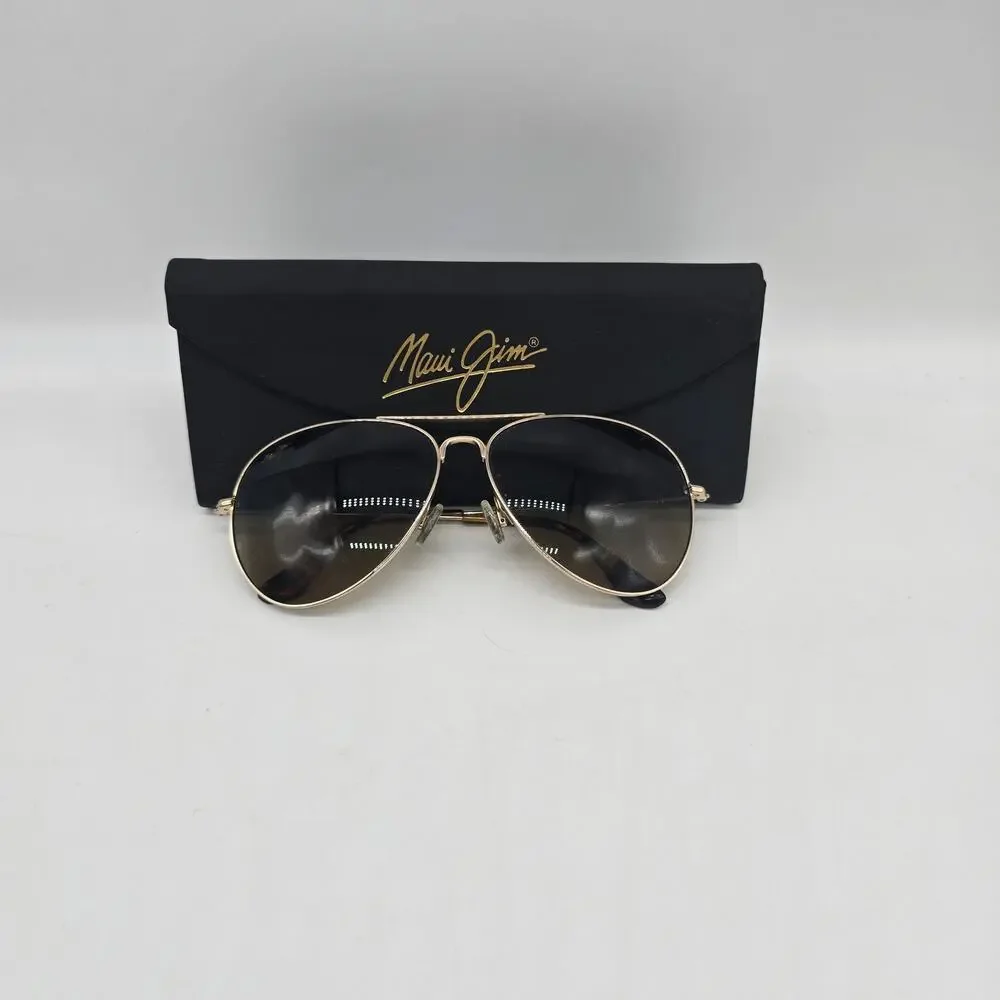 Maui Jim Mavericks MJ-264-16 Aviator Sunglasses Gold Rim Frame Japan and Case